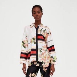 Zara Basic Red and Black Patterned Top